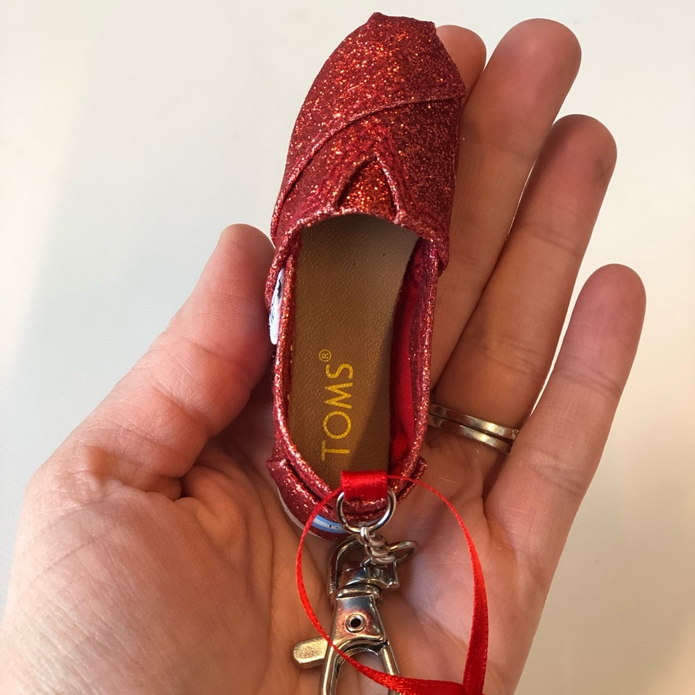 Brand New, Authentic TOMS Red Glitter Ornament